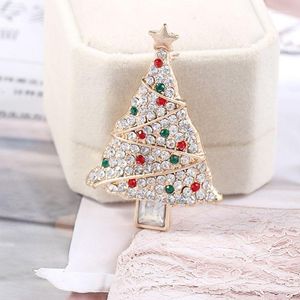 Broches de joyería para diamantes de imitación, broche de árbol de Navidad, alfiler de solapa de aleación, Clip para chal, gota de regalo de Navidad