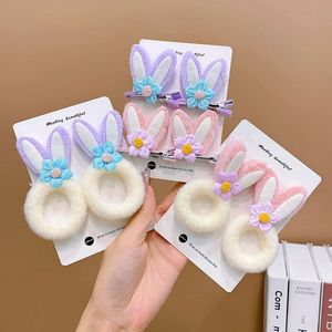 2pcs/set Plush Cute Rabbit Ear Girls Sweet Fluffy Hairpins Ornament Children Kids Hair Clip Barrettes BB Clip Side Bang Clips Hair Accessories 2755