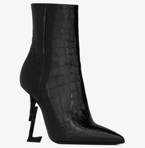 New OPYUM Boots tn Alligator-Embossed Real Leather High Heel Snake Heels Boots Pointed Toe Letters High Heels Pumps Ladies Boots designer shoes bag Black White 35-42