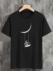 Camisetas masculinas com estampa de lua swing, gola redonda, manga curta, camisetas gráficas, roupas de verão