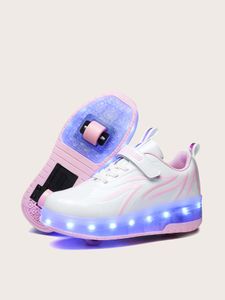 Mädchen USB-Lade-Roller-Sportschuhe, Riemenscheiben-Schuhe, Outdoor-Sneaker in Rosa