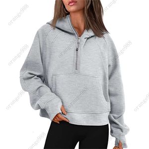 lulu5 Autumn Winter Yoga Suit Scuba Hoodie Half Zip Womens Sports Sweater Loose Gym Jacket Fitness Short Plush Coat SweatshirtIO