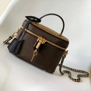 Torebka Crossbody 10A kwalifikacyjna torba z podwójnym kolorem skórzane torby boczne dla kobiet Crossbody Portfel Vanity Oval Solid Kosmetyczny Pasek z łańcuchem zamka 45165