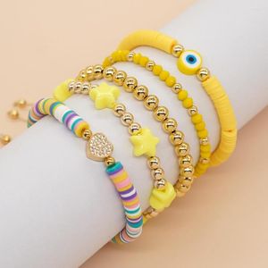 Strand Go2boho Yellow Polymer Clay Eyes Five-pointed Star Micro-inlaid Peach Heart Crystal Copper Bead Set Bracelet