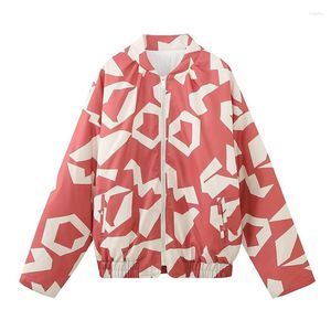 Kadın Ceketleri Yenkye Moda Geometrisi Baskı Kadın İçin Kısa Katlar Büyük Boy Sonbahar Kadın High Street Outer Giyim