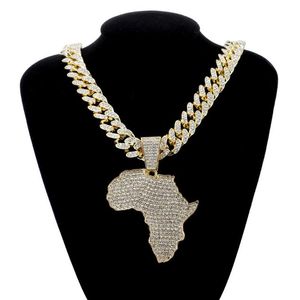 Pendant Necklaces Fashion Crystal Africa Map Necklace For Women Men's Hip Hop Accessories Jewelry Choker Cuban Link Chain Gif2705
