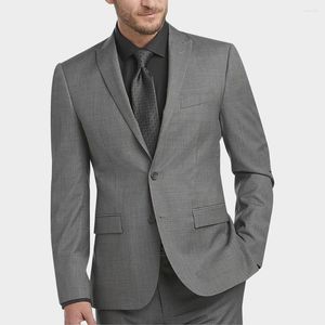 Mäns kostymer lyxiga mörkgrå blazer män toppade lapel bröllop elegant kostym smal passform två datorer jacka byxor travjes de hombre