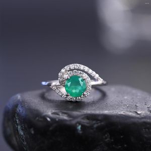 Cluster-Ringe GEM'S BALLET 6 mm natürlicher grüner Achat-Edelstein-Verlobungsring 925 Sterling Silber Onyx Damen-Vintage-Geschenk für Sie
