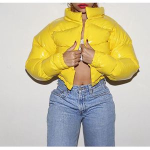 Casacos de Trench das Mulheres Inverno Grosso Quente Falso PU Couro Bubble Puffer Jaqueta Curta Mulheres Manga Longa Outerwear Zip Casual Street Slim