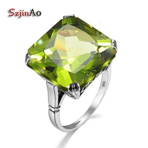 Alyans Szjinao Real 925 STERLING Gümüş 17 17mm Kare Peridot Yüzük Kadınlar Vintage Büyük Antik Dilülü Viktorya Retro Mücevherat 230928