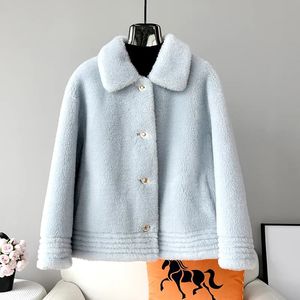 Womens Fur Faux Women Winter Real Wool Basic Short Coat Female Girl Sheep Shearling Jacket Overcoat Parka JT3405 230928