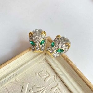 Medieval vintage studded with diamonds personalized leopard green zircon niche ear clips animal earrings