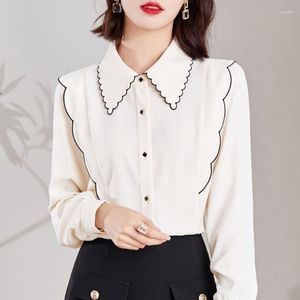 Damenblusen, weiblich, Vintage-Rüschen, elegante Spitzenbluse, Frauen, Rüschenkragen, Knopf, Chiffon-Hemd, Damen, lange Ärmel, lockere Hemden, Tops