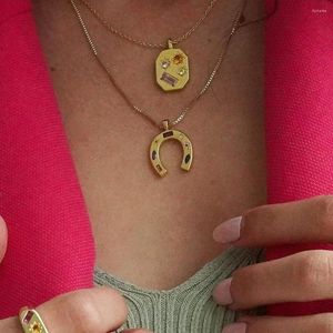 Kedjor större utsökta lila zirkonpolygonhänger choker halsband för kvinnor rostfritt stål guldpläterad kedje halsbandsmycken