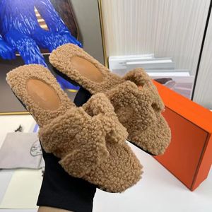 2023 Autumn and Winter New Candy Color Fashion Lamb Wool Flat Fur Mop Female Wear Flip-Flops35--40