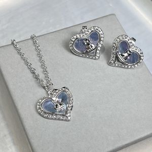 Planet Aurora Blue Purple Fritillaria Love heart Necklace Earrings Female Fashion Saturn Collar Chain 2023 New