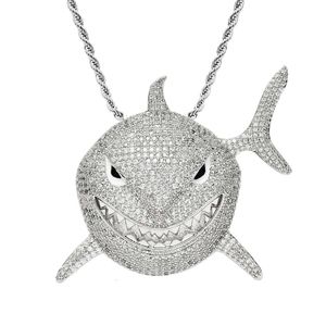 6ix9ine same large shark Pendant with zircon exaggerated hip hop men's Necklace