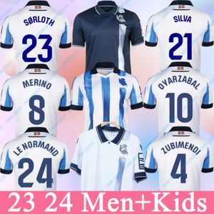 2023 2024 Real Sociedad Soccer Jerseys Cho ta Kubo Oyarzabal Sadiq Andre Sia Zubimendi Brais Mendez Merino Le Normand Hem Away Men and Kids 23 24 Fotboll