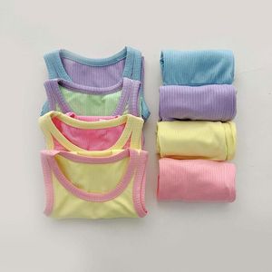 衣類セット2PCSサマーキッズスーツの袖なしカラフルな韓国のパジャマベストショーツベビーガールズボーイズ子供コットンラウンジウェア
