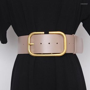 Belts Real Leather Wide Belt For Women Gold Square Buckle Pin Waistband Coat Dress