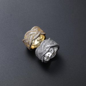 Pierścień Hip Hop Męski oblodzony cyrkon okrągły okrągły klaster złoty srebrny Pleted Bling Jewelry Prezent 235p