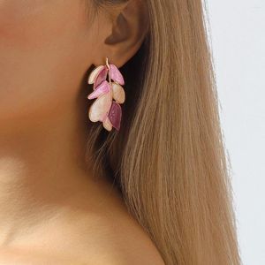 Stud Earrings Fresh And Forest-style Oil-dropping Leaf Earrings. Personalized Creative Geometric Contrasting Color Alloy