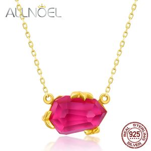 Pendanthalsband Allnoel 925 Sterling Silver Necklace For Women Geometric Diamond Synthetic Pink Topaz Claw Set Halsband Bröllop Fina smycken 230928