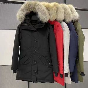 Designer di alta qualità Giacche Donna canadese Piumino Parka Collo in pelliccia Cappotto Piumino invernale Donna Cerniera Giacca a vento Spessa Piuma d'oca calda Cappotti Taglia XS-XL