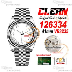 Clean Factory CF 126334 VR3235 Automatic Mens Watch Fluted Bezel Date White Roman Dial 904L Jubileesteel Bracelet Super Version Puretimewatch Reloj Hombre 0024