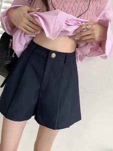 Kvinnors shorts Autumn Office Lady High midja Kvinnor Casual Wide Leg Short Pants Korean Fashion Blue Elegant Woman Versatile Clothes 2023