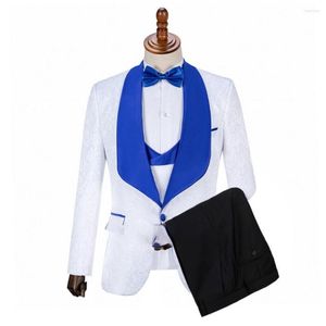 Men's Suits Brand Jacquard Men Peaked Lapel Groom Tuxedos Costume Homme Wedding Prom Dress 3 Pieces Jacket Pant Vest