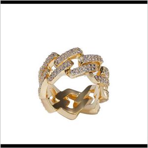 Solitaire Mens 2 Row Cz Bling Cuaban Link Rings Gold Iced Out Cuban Micro Pave Cubic Zirconia Simulated Diamonds Trend Hiphop Ring2954