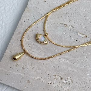 Hangerkettingen Opaaloog dubbellaagse ketting voor vrouwen waterdruppel roestvrij staal handgemaakte minimalistische beschermingssieraden 230928