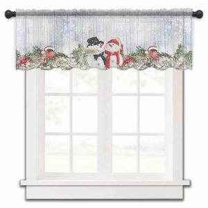 Curtain Christmas Winter Snowflake Snowman Small Window Tulle Sheer Short Bedroom Living Room Home Decor Voile Drapes