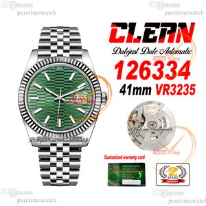 Clean Factory CF 126334 VR3235 orologio automatico da uomo con data scanalata verde menta quadrante a bastone 904L Jubileesteel bracciale Super Version Puretimewatch Reloj Hombre 0030