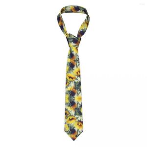 Fliegen Hübsche Sonnenblumen-Krawatte für Herren, schmal, Polyester, 8 cm, schmal, gelbe Blume, Blumenmuster, Sommer-Gänseblümchen-Hemd, Zubehör, Gravatas