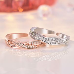 Wheel of Destiny Opening Women's Ring Fashion Interwoven Twisted Pattern Micro Inlaid Diamond Friend Ring Manufacturer's One Piece Delivery