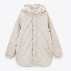 Kvinnors dike rockar C Autumn Winter Long Sleeve Buttons fickor Kvinnlig varma kappa Kvinnor Beige Oversize Hood Parkas