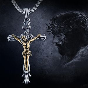 Correntes Crucifixo Jesus Peça Cruz Pingente Colar Para Homens Mulheres Aço Inoxidável Católico Punk Hip Hop Biker Jóias2677