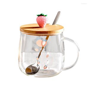 Copos de vinho à venda tampa 3d dos desenhos animados morango bonito vidro de água transparente caneca bebendo borosilicato café leite suco drinkware copo