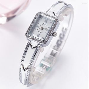 Wristwatches Brand Diamond Casual Womens Block Watch Bracelet Jewelry Porcelain Band Hand Clock School Student College White Wristwatch