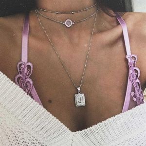 Pendant Necklaces Kpop Metal Letter J Necklace Fashion Crystal Choker Layered Women Charm Gift12761