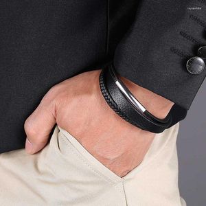 Charme pulseiras design multicamadas artesanal preto trançado pulseiras de couro para homens aço inoxidável moda pulseira presente sp1010