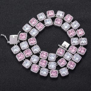 Hip jewelry 10mm rock sugar pink white zircon hip hop copper set Cubic Zircon Necklace for men and women