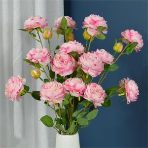 Hot Sales 3 Heads Artificial Silk Peony Single Stem Decorative Flowers Vintage Artificial Peony Flowers Bouquet Cheap Artificial Flower Arrangements For Wedding