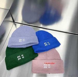 New Mi u Knitted Hat Designer Beanie Cap Women's Woolen Elastic Big Men's Autumn and Winter Hatsbyz0