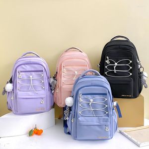 Sacos escolares Nylon impermeável mochila feminina: bolsa multicamadas para menina com grande capacidade de viagem ao ar livre na moda estudante bookbag