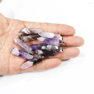 Anhänger-Halsketten, Naturstein, Amethyst-Säule, sechseckige Säule, Halskette, Reiki-Charm, Mode, DIY-Schmuckherstellung, Ohrring-Zubehör, 24 Stück