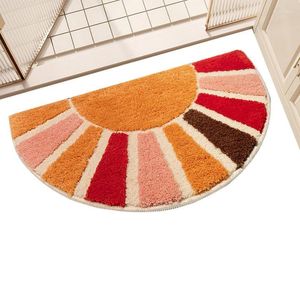 Bath Mats Sun Bathroom Mat Soft Absorbent Non-Slip Half Round Shower Rug 16x30in Semi Boho Sunrise