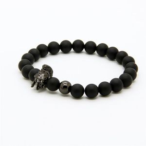 Mens Jewelry Bracelet 8mm A Grade Matte Agate Stone New Roman Warrior Helmet Micro Paved CZ Beads Spartan Bracelets264n